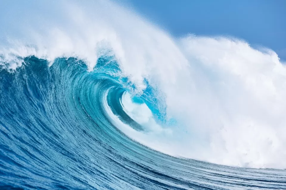 Large ocean wave cresting.